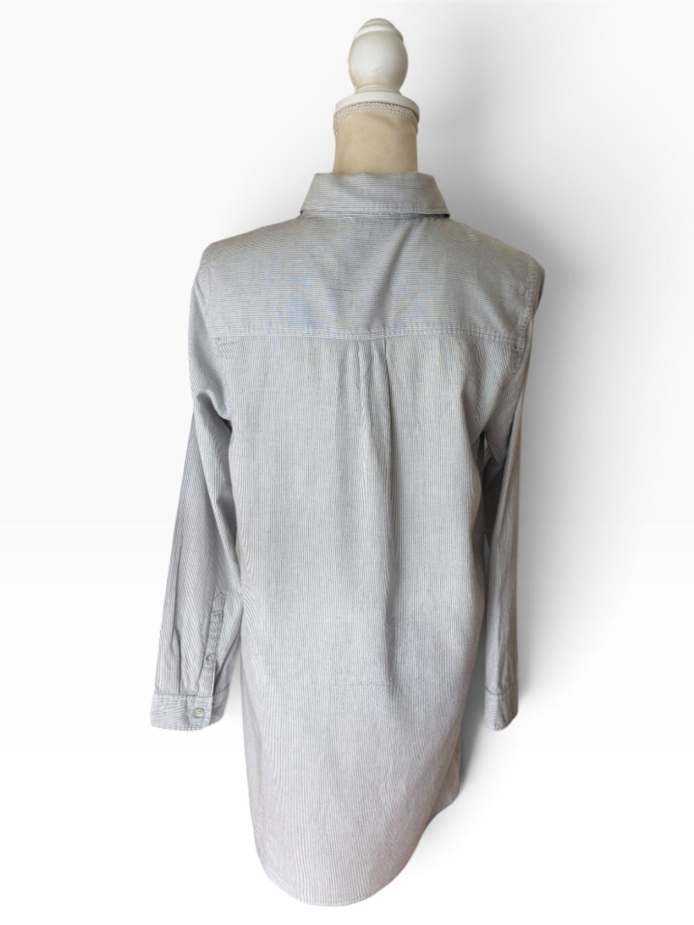 Faherty Pinstripe Shirt Dress Womens M Blue White Cotton Lyocell Button Front - Picture 2 of 10